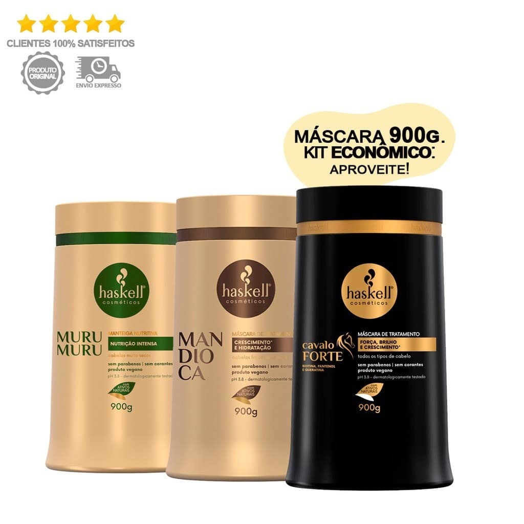 Kit Haskell Máscaras Cavalo Forte Mandioca Murumuru 900g