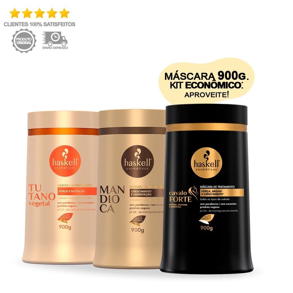 Kit Haskell Máscaras Cavalo Forte Mandioca Tutano 900g