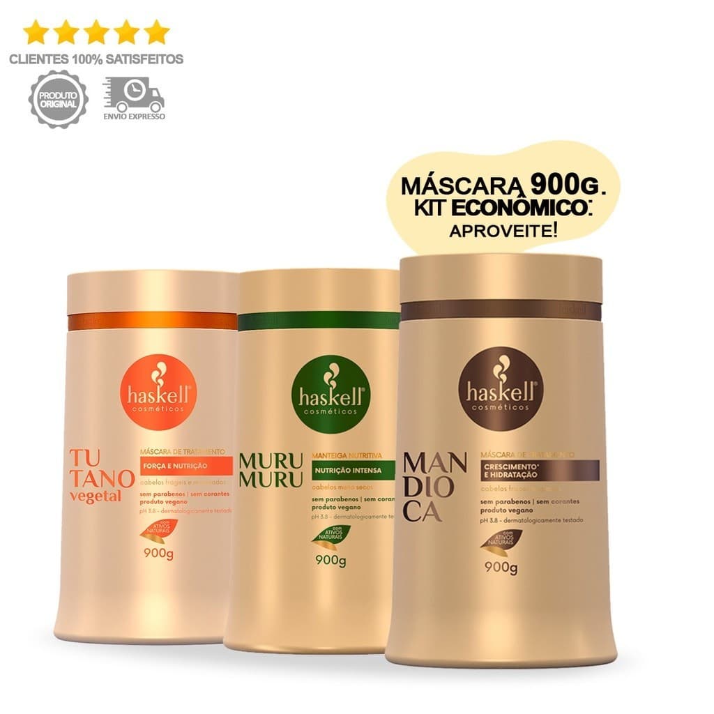 Kit Haskell Máscaras Mandioca Murumuru Tutano 900g
