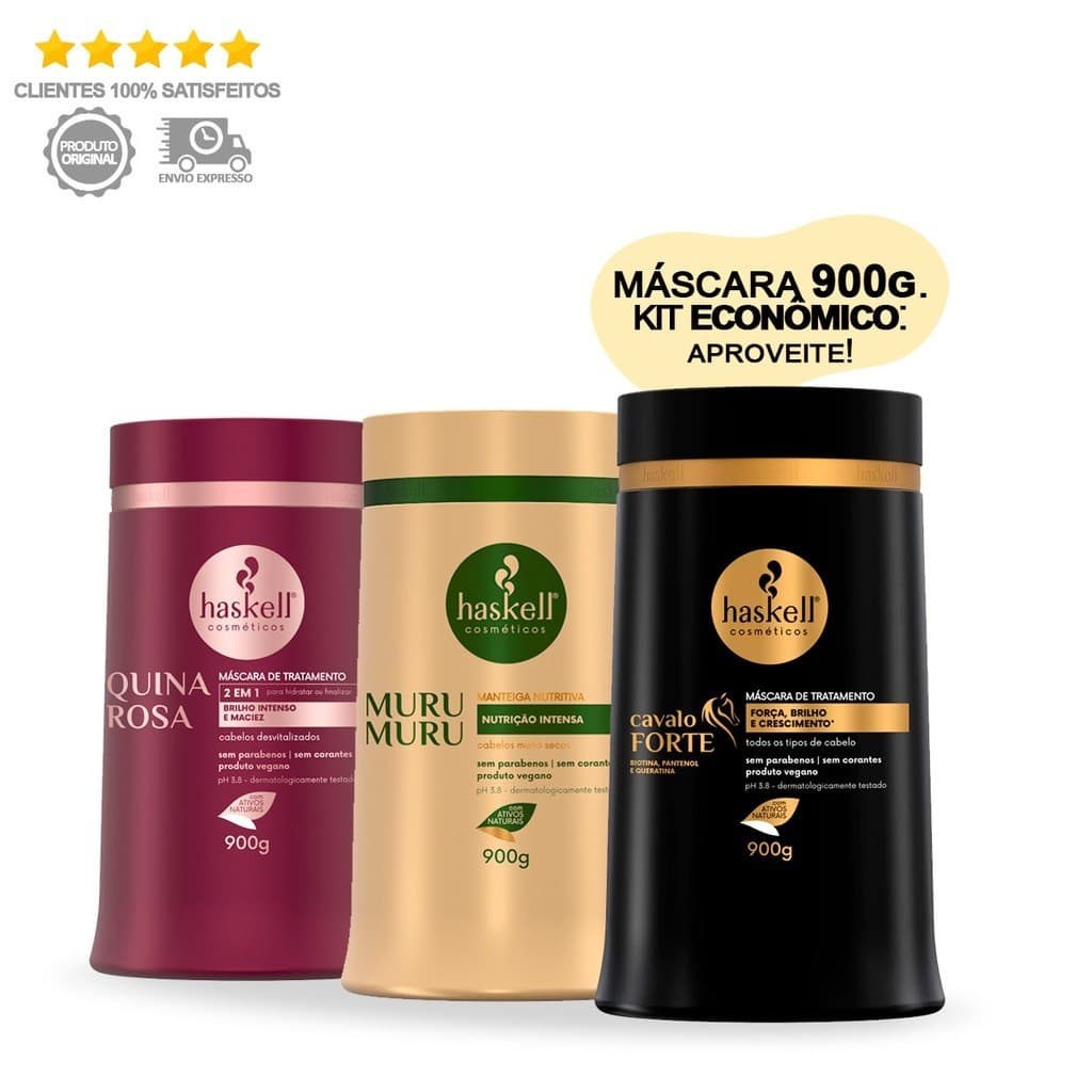 Kit Haskell Máscaras Cavalo Forte Murumuru Quina Rosa 900g