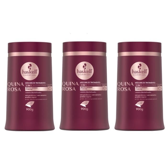 Kit 3 Máscaras Hidratação 2 Em 1 Quina Haskell Rosa 900G