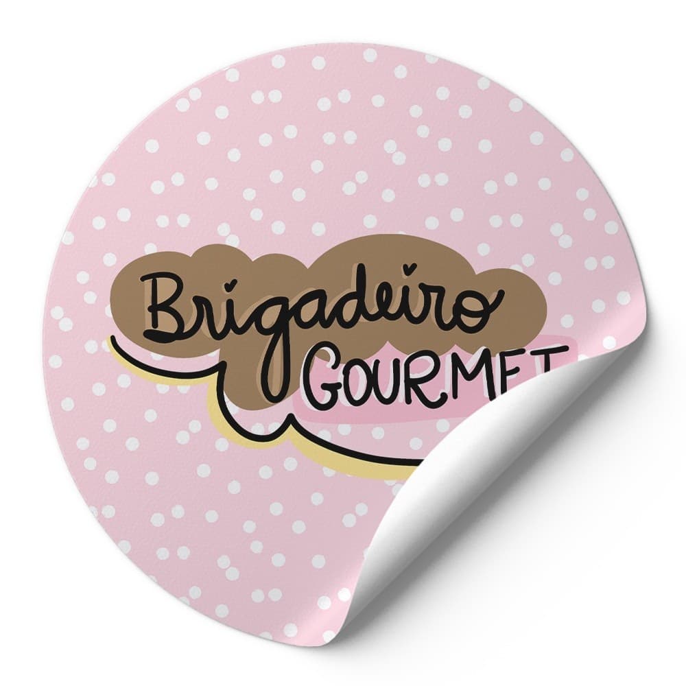 144 Adesivo Decorativo 4Cm Rotulos Autocolante Confetaria Brigadeiro Gormet Rosa Com Bolinhas Branca