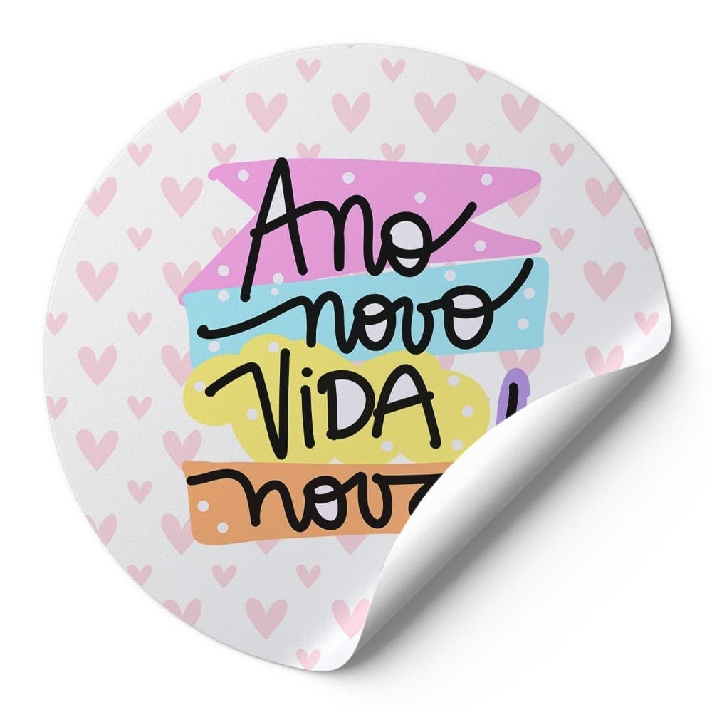 72 Adesivo Decorativo 4Cm Rotulos Autocolante Ano Novo Vida Nova Branco Corações Rosa