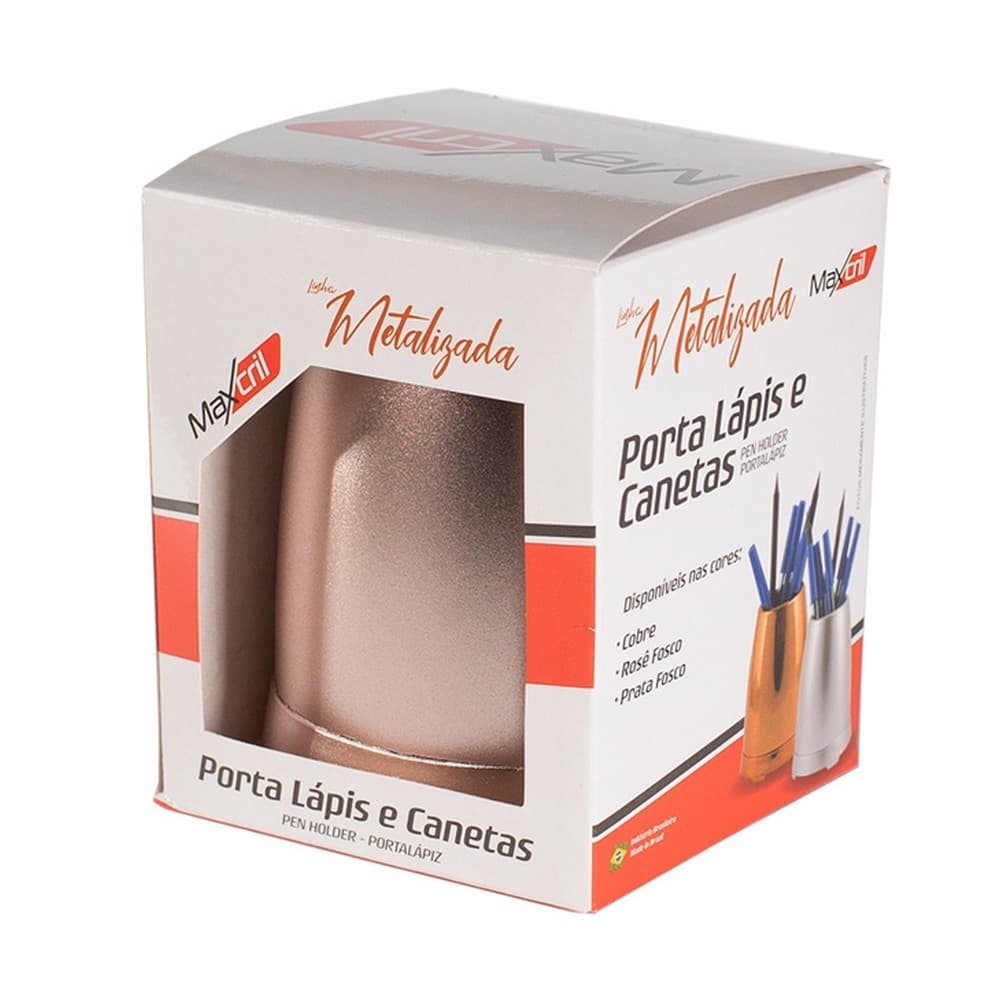 Porta Lápis e Canetas Rose Metalizado