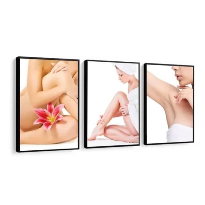 Kit 3 Quadros Decorativos Depilação Clínica Spa Com Papel de Parede ArtSpace 1626