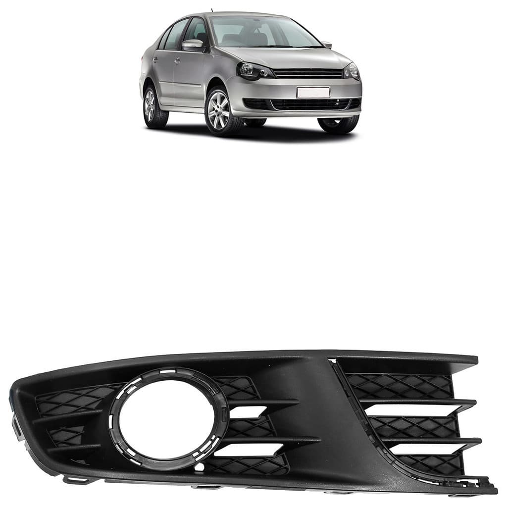 Grade Moldura Farol Milha Polo 2012 2013 2014 Preta com Furo Milha