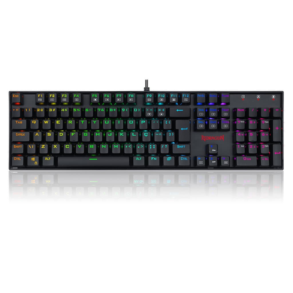 Teclado Mecânico Redragon Mitra Preto RGB Switch Brown Marrom PT-BR ABNT2