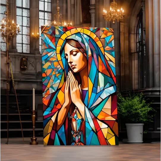 Quadro Decorativo 120x80cm Virgem Sagrada Geométrico Luxo Casa Decoração De Parede Mdf Adesivo Sala Quarto Escritório