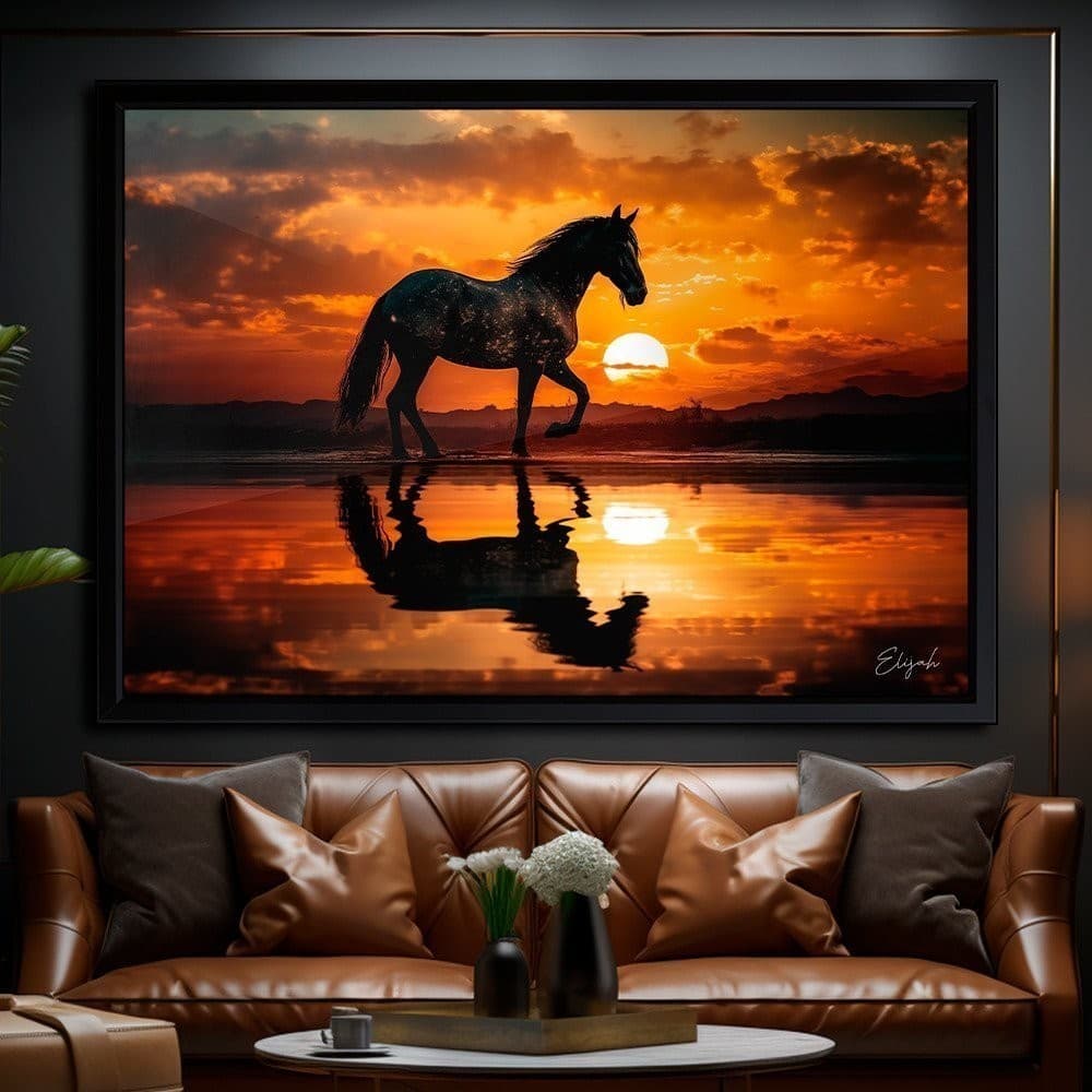 Quadro Decorativo 120x80cm Cavalo Por do Sol Natureza  Arte Sala Quarto Hall Casa Decoração De Parede Mdf Adesivo