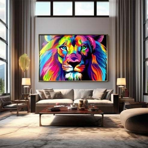 Quadro Decorativo 120x80cm Leão Colorido Luxo Casa Decoração De Parede Mdf Adesivo Sala Quarto