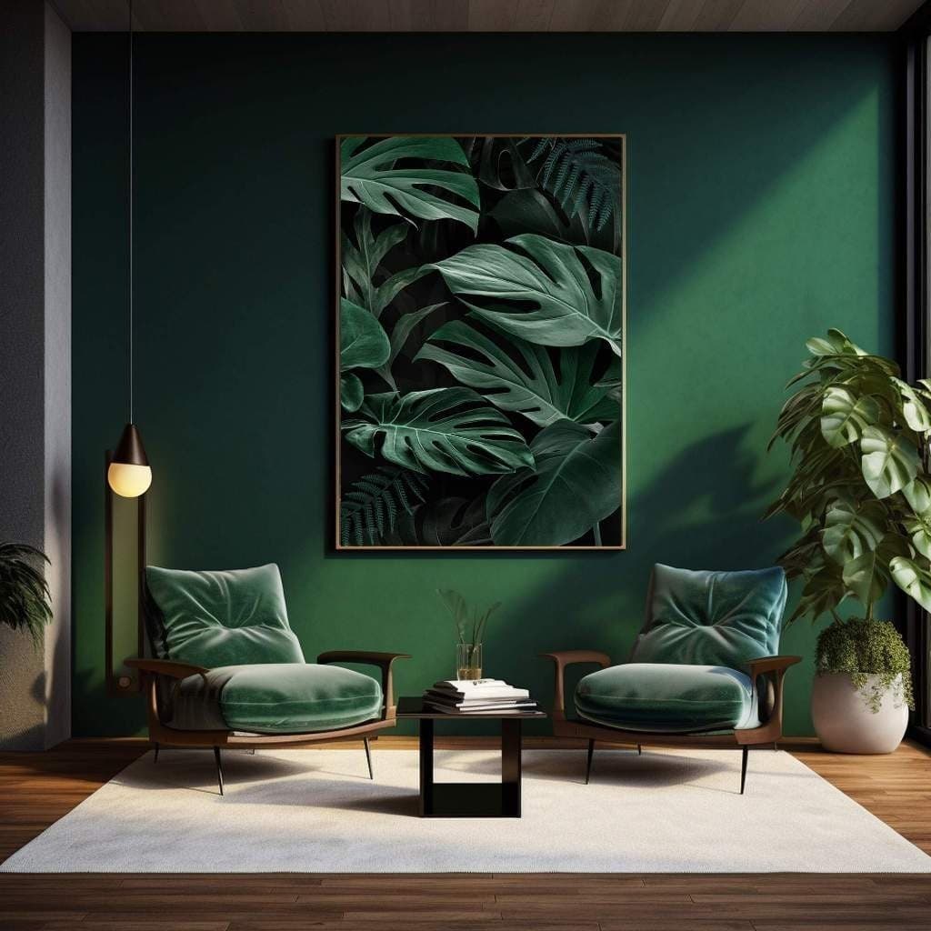 Quadro Decorativo 120x80cm Folhagem Tropical Elegância Pura Hall Casa Sala Quarto Decoração De Parede Mdf Adesivo Grande