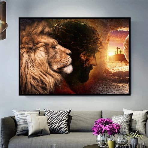 Quadro Decorativo 120x80cm Leão de Judá Luxo Casa Decoração De Parede Mdf Adesivo Sala Quarto