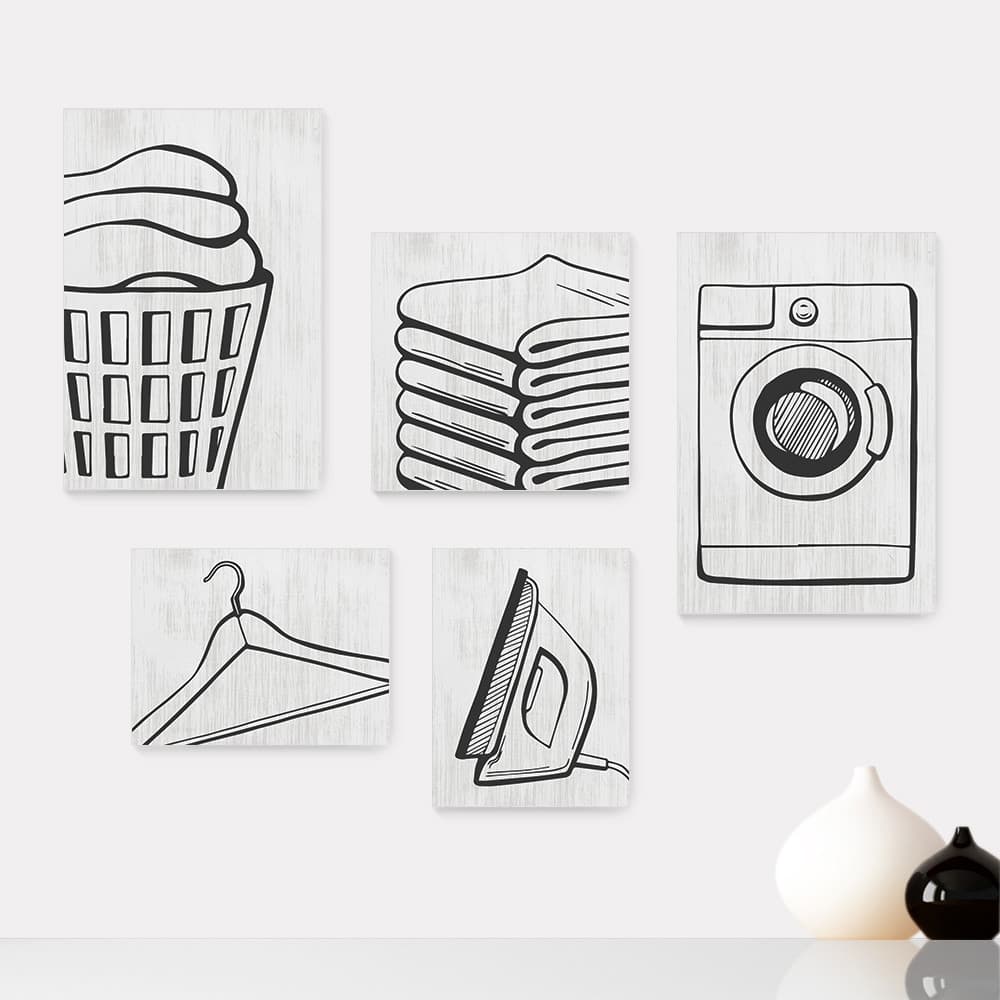 Kit 5 Quadros Decorativos Lavanderia Casa Sala Placas - 442ktpl5