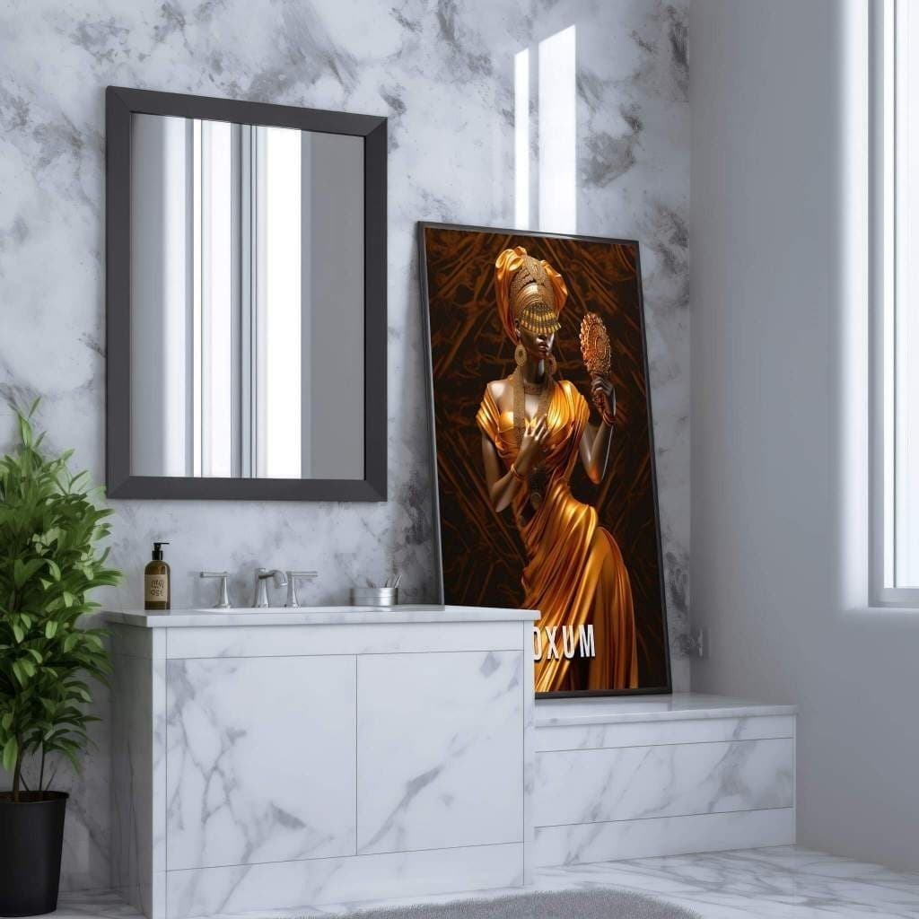 Quadro Decorativo 110x80cm Luxo Beleza de Oxum Aura de Ouro e Paz Hall Casa Sala Quarto Decoração De Parede MDF