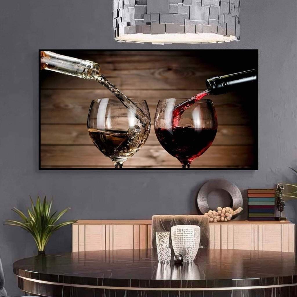 Quadro Decorativo 110x80cm  Adega Brinde com Vinho Tinto em Ambiente Rústico Hall Casa Sala Quarto Decoração