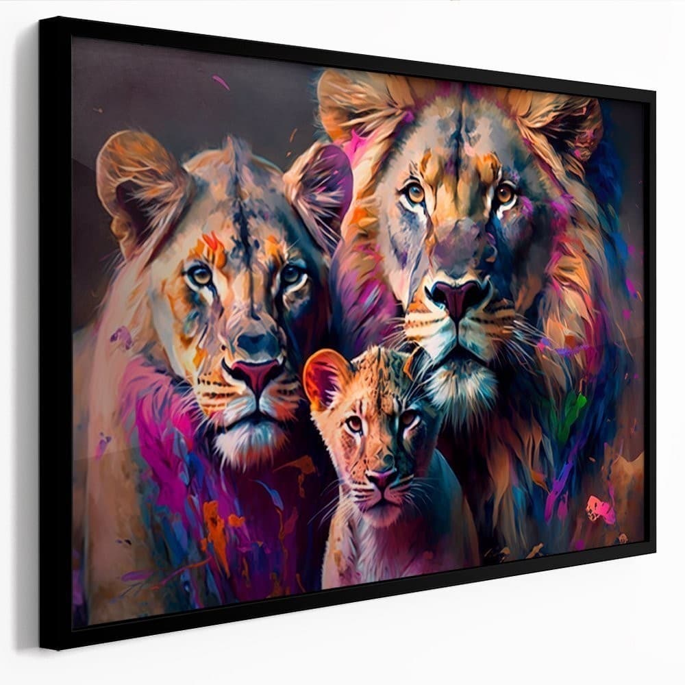 Quadro Decorativo 110x80cm Grande Luxo Família de Leões Leoa Seu Filhote Sala Quarto Hall Casa Decoração De Parede Mdf