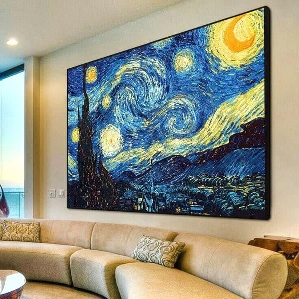 Quadro Decorativo 110x80cm Pintura A Noite Estrelada Van Gogh Hall Sala Quarto Casa Decoração De Parede Mdf Adesivo
