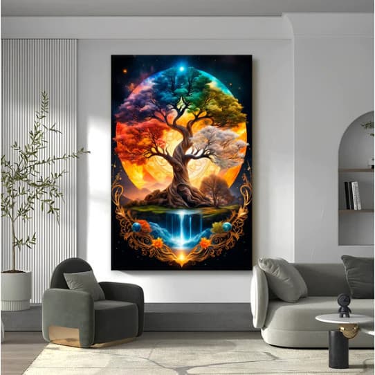 Quadro Decorativo 110x80cm Grande Luxo Árvore Da Vida Casa Decoração De Parede Mdf Adesivo Sala Quarto Escritório