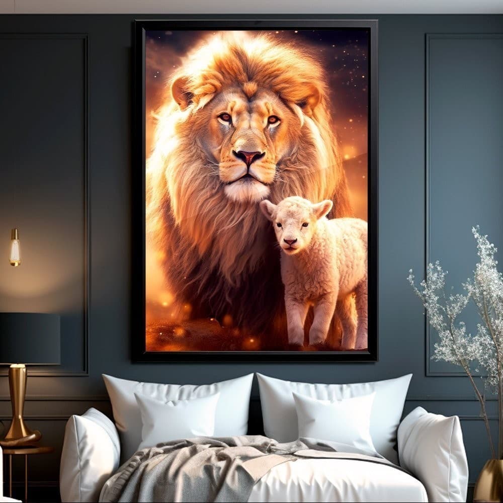 Quadro Decorativo 110x80cm Leão de Judá Religioso Fé Sala Quarto Hall Casa Decoração De Parede Mdf Adesivo