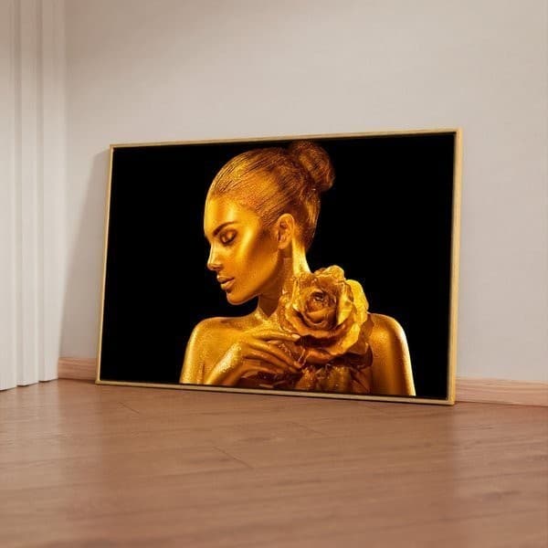 Quadro Decorativo 110x80cm Grande Luxo Mulher Dourada Fashion Hall Sala Quarto Casa Decoração De Parede Mdf Adesivo