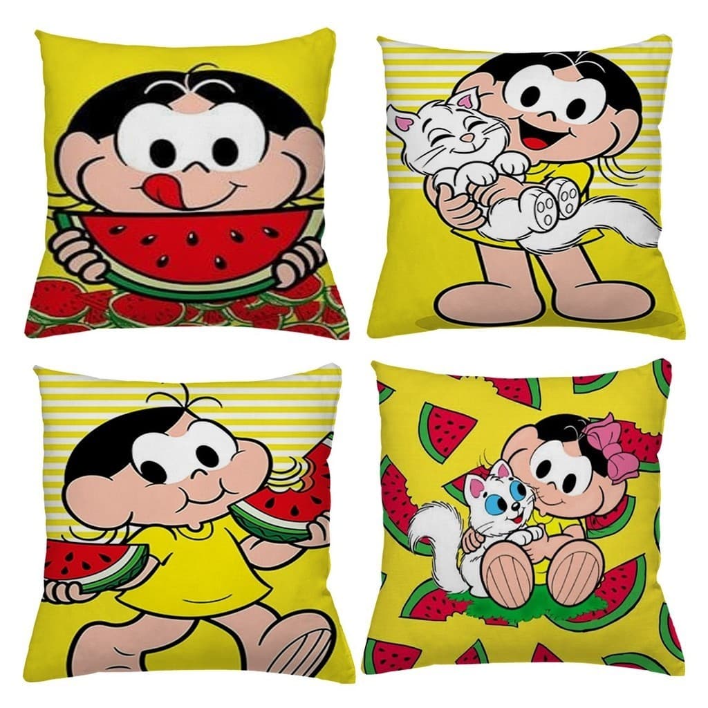 Kit 4capas Almofadas Turma da Mônica Decorativas 45x45 Quarto Sala Sofá
