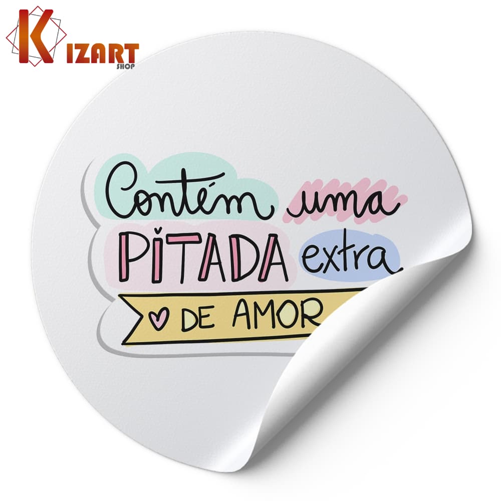 120 Adesivo Decorativo 4cm e 6cm Rotulos Autocolante Confeitaria Contém Uma Pitada Extra De Amor Branco