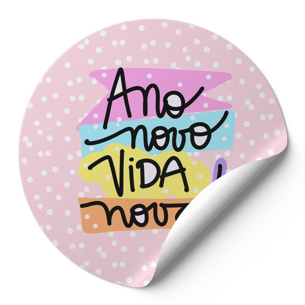 120 Adesivo Decorativo 4cm 6cm Rotulos Autocolante Ano Novo Vida Nova Rosa Com Pontilhados Brancos