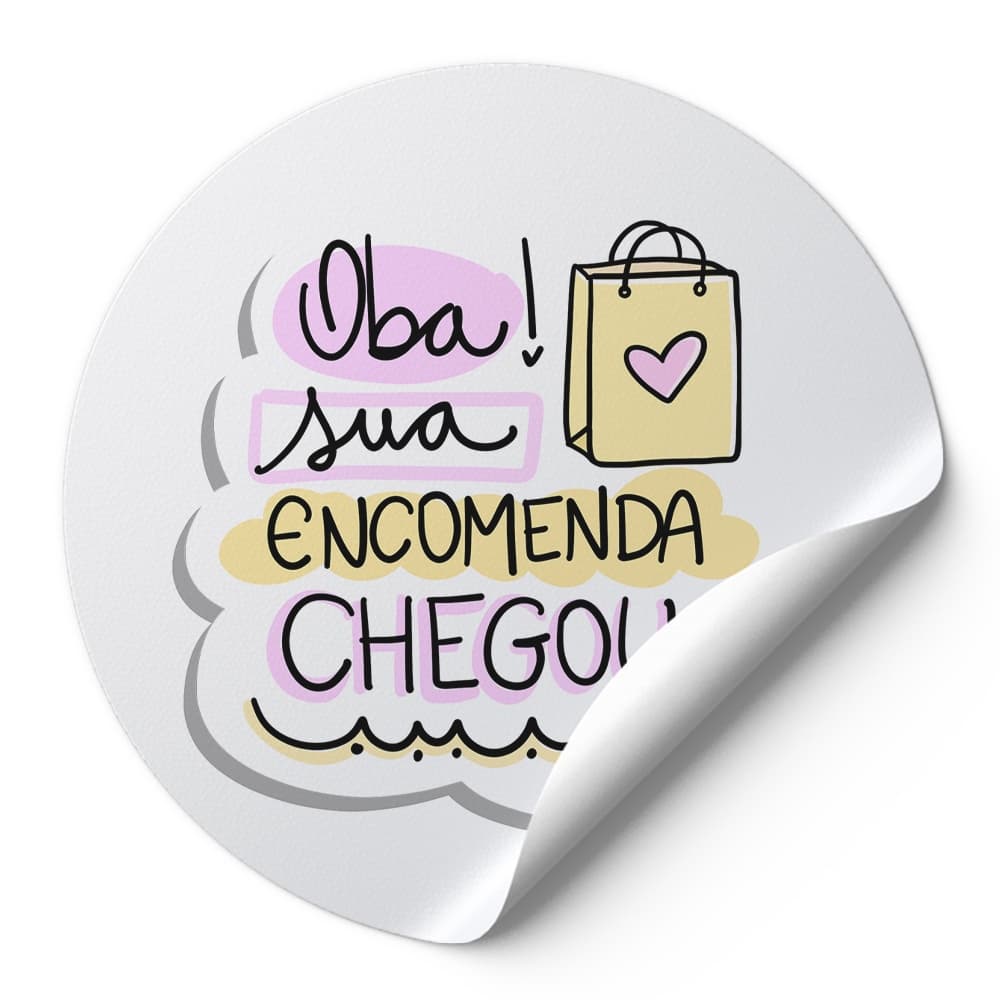 120 Adesivo Decorativo 4Cm Rotulos Autocolante Frase Oba! Sua Encomenda Chegou ❤ Branco