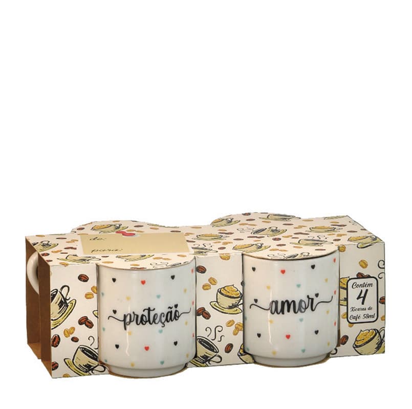 JG C/ 04 CANECA 58 ML DECORADA COLOR