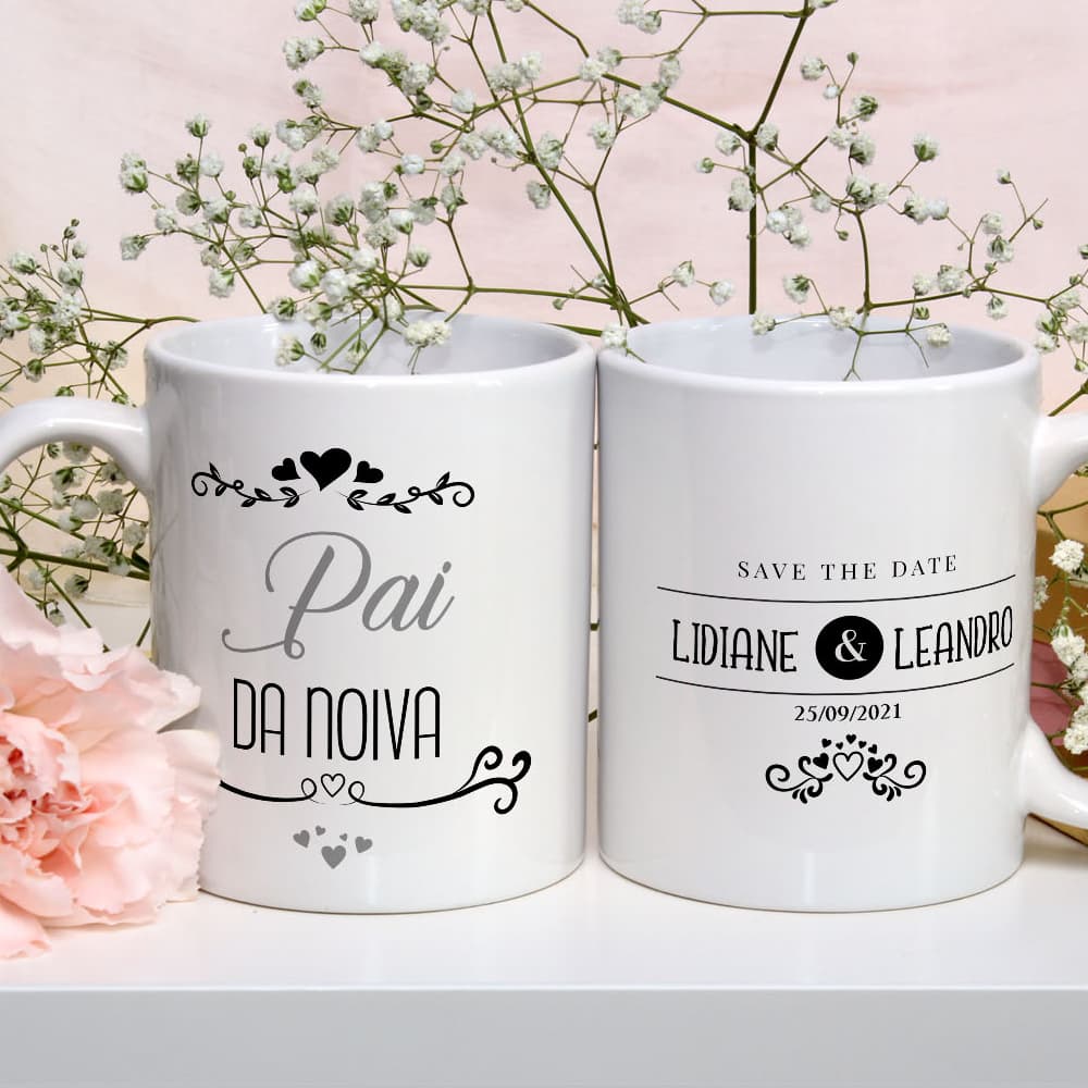 Caneca Personalizada Xicara Branca Grande Caneca de Porcelana Personalizada C16 Casamento Save the Date