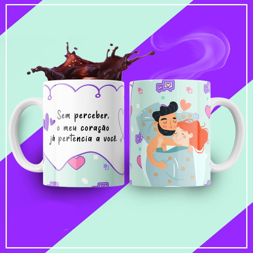 Caneca Personalizada Xicara Branca Grande Caneca de Porcelana Personalizada Namorados Amor F82 Coração Pertence a você