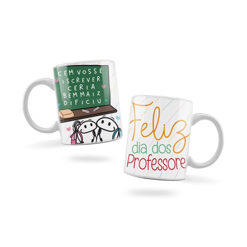 Caneca Personalizada Xicara Branca Caneca de Porcelana Personalizada Flork Meme G30 Professora Feliz dia dos Professores