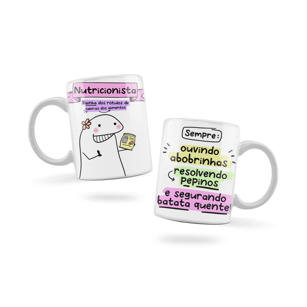 Caneca Personalizada Xicara Branca Grande Caneca de Porcelana Personalizada Flork Meme G218 Profissão Nutricionista
