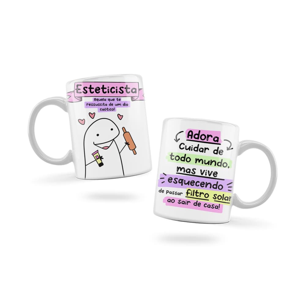 Caneca Personalizada Xicara Branca Grande Caneca de Porcelana Personalizada Flork Meme G227 Profissão Esteticista
