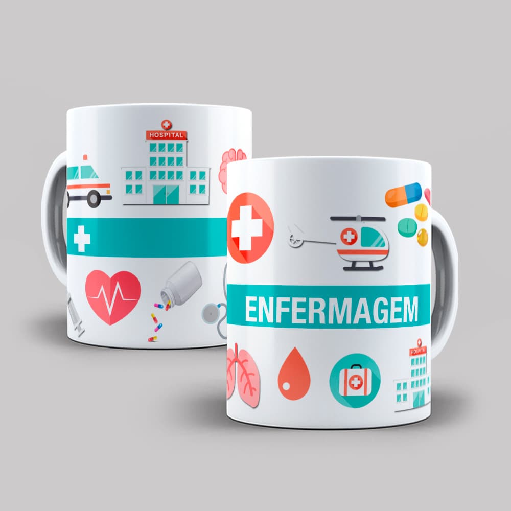 Caneca Personalizada Xicara Branca Grande Caneca de Porcelana Personalizada Profissão O21 ENFERMEIRA