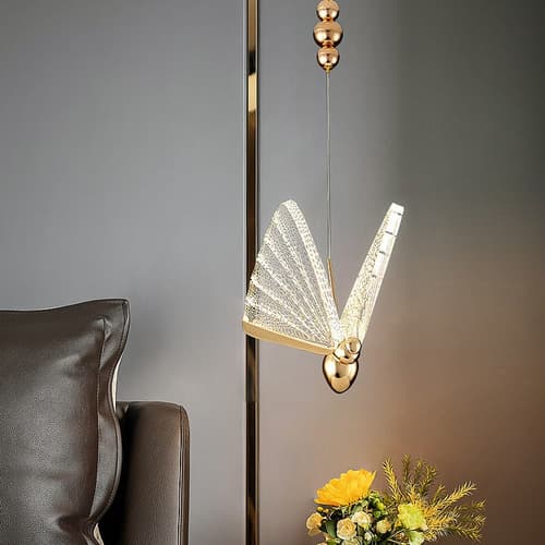 Pendente Borboleta Dourado ou Prata LED 3000K Bivolt - Luz Quente Decorativa