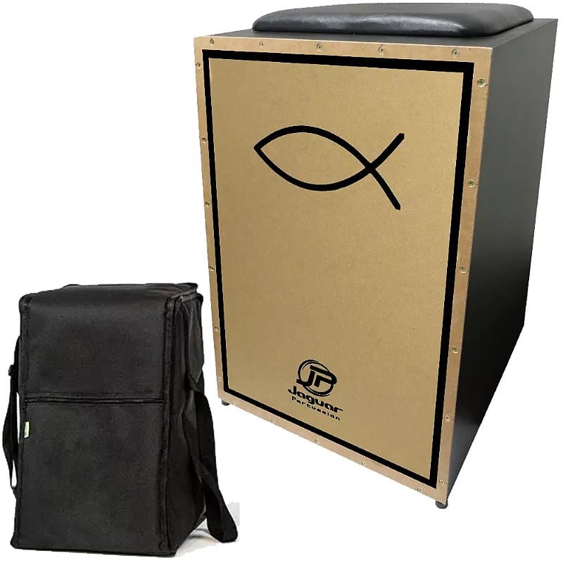 Cajon Jaguar Eletroacústico PB002 EQ Estampa Gospel Peixe + Capa