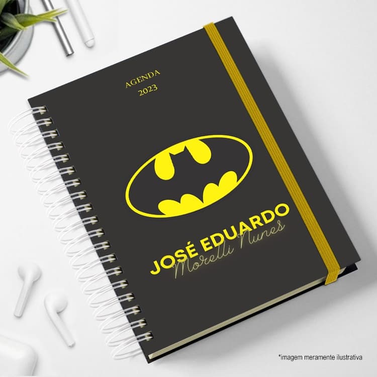 Agenda 2026 Personalizada com nome e cor do elástico SUPER HERÓIS BATMAN