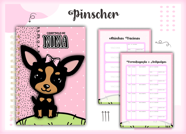 Caderneta Pet Personalizada com Nome – Tema Pinscher preto