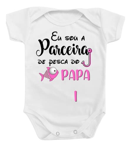 Body Roupa Bebê Presente Parceira De Pesca Papai Menina Rosa