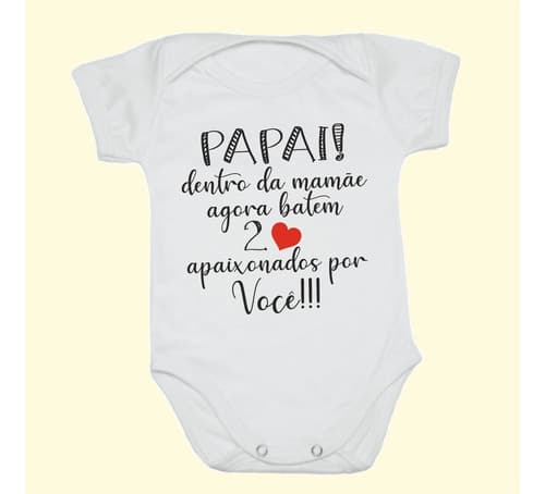 Body Bore Bebê  Revelação Papai Agora Batem 2 Corações