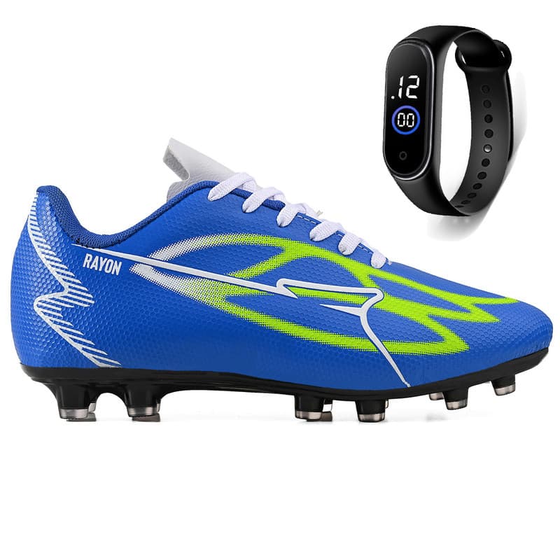 Kit Chuteira Futebol Sintetica Campo Grama Natural + Relogio Adulto