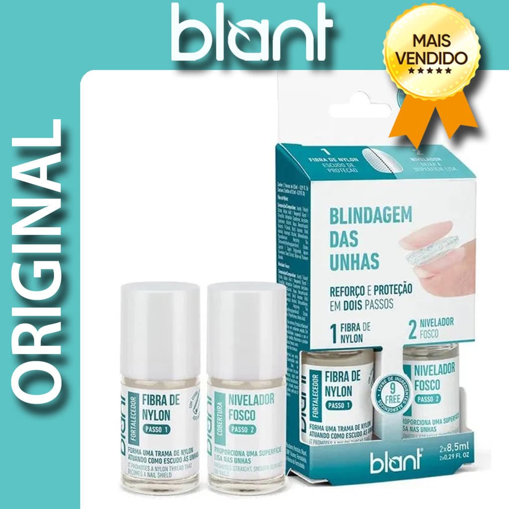 Kit Blindagem das Unhas Blant - Fibra de Nylon + Nivelador Fosco - 2x1, 8,5ml Proteção e Resistência nailcare