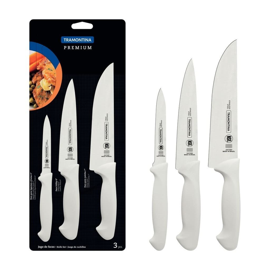 Jogo Facas Tramontina Premium 3 Peças Branco