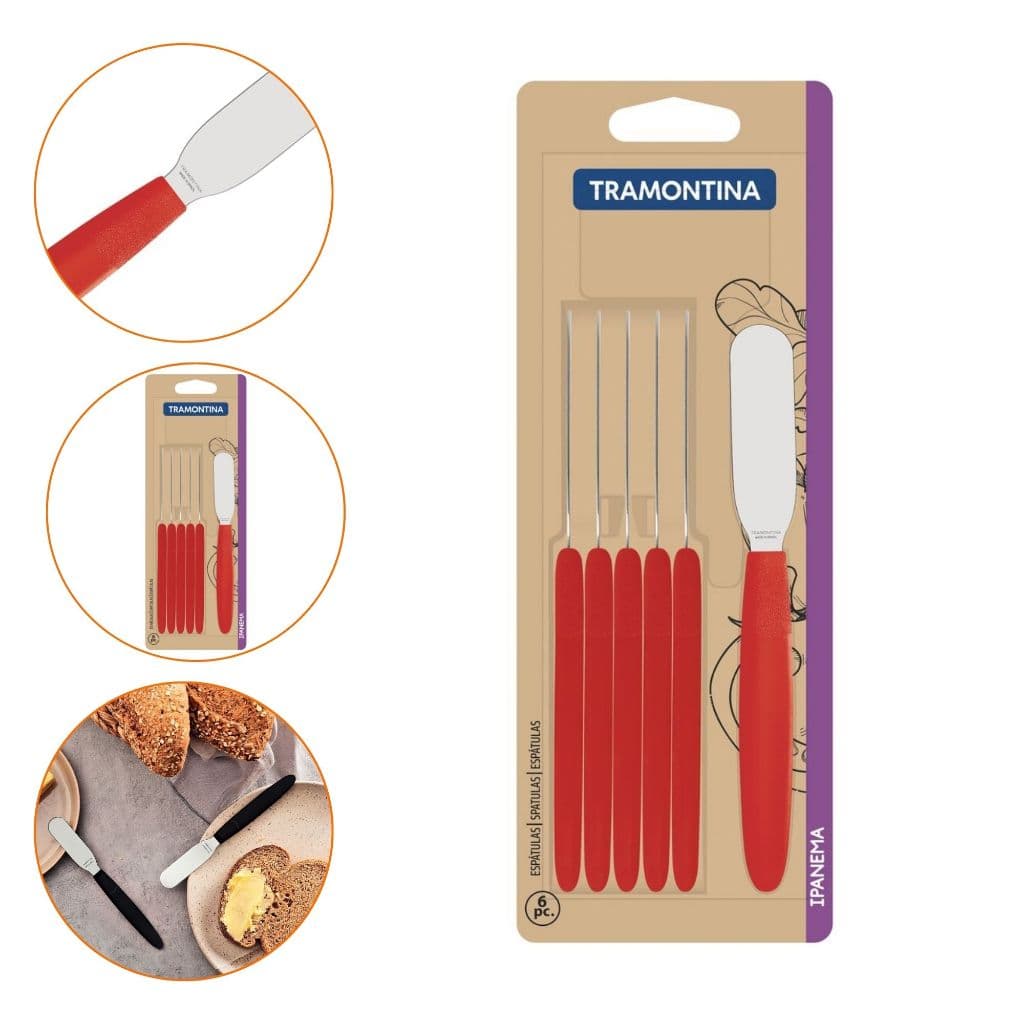 Espátulas Manteiga Tramontina Ipanema 6P Inox Vermelho