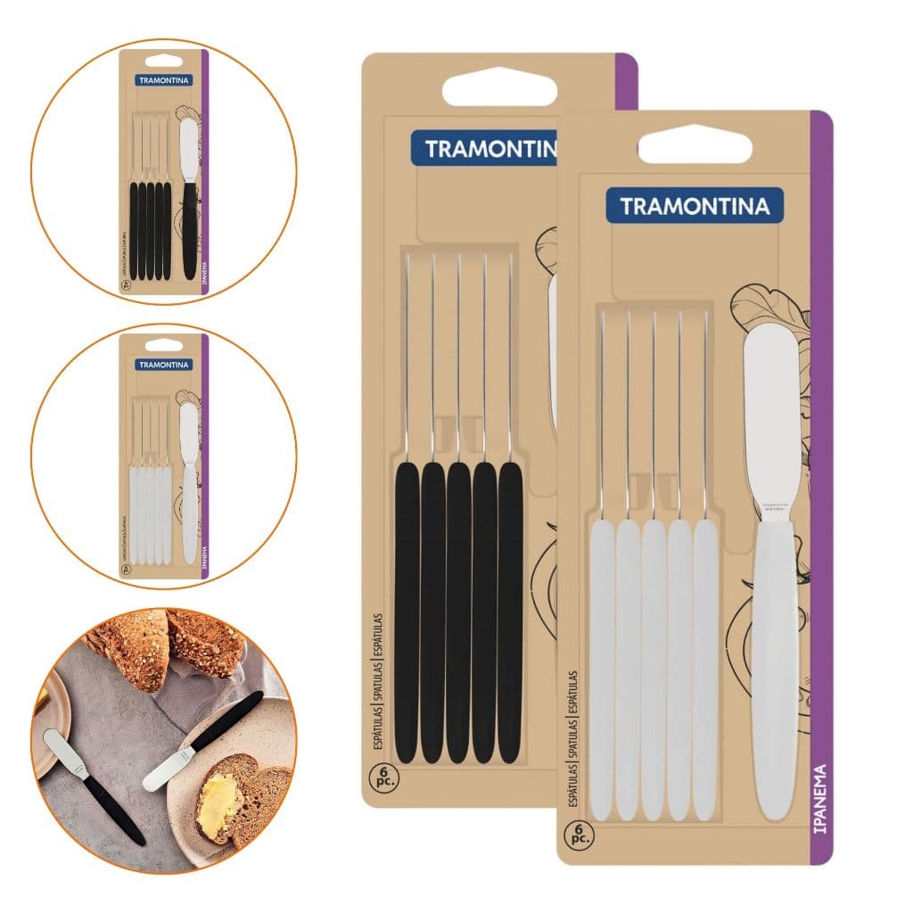 Kit Espátulas Manteiga 12P Tramontina Ipanema Preto Branco