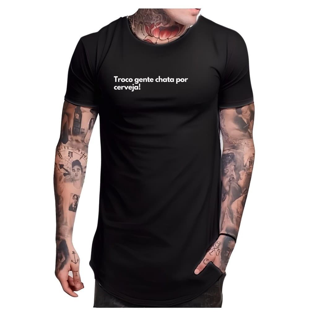 Camiseta Longline Frase Troco gente chata por cerveja