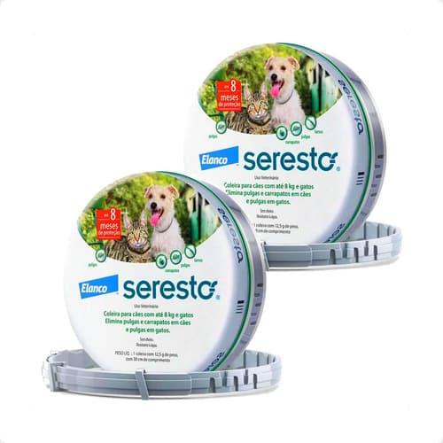 Kit 2 Coleira Antipulgas e Carrapatos Elanco Seresto - Cães e Gatos até 8 Kg