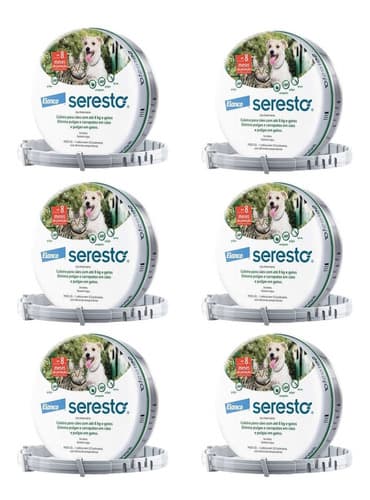Kit 6 Coleira Antipulgas e Carrapatos Elanco Seresto - Cães e Gatos até 8 Kg