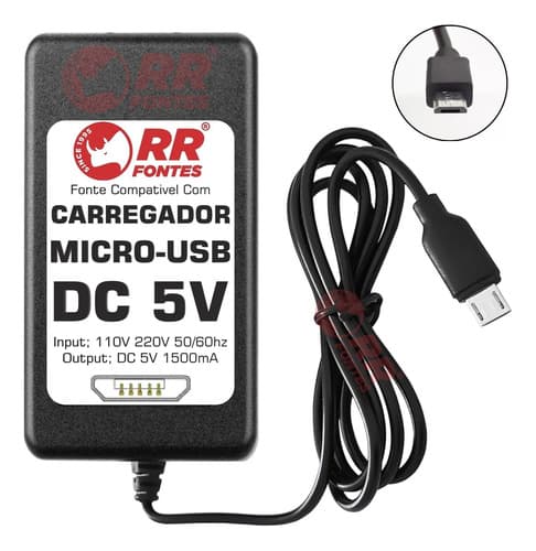 Carregador Micro-usb 5v Para Farolete Lanterna Led De Luz